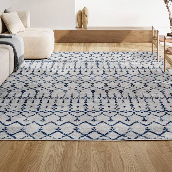 JONATHAN Y Moroccan Hype Boho Vintage Diamond Cream/Navy 3 ft. x 5