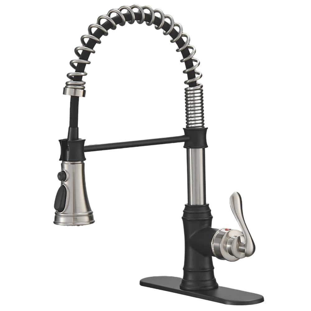 Single Handle Pull Down Sprayer Kitchen Faucet with Advanced Spray, Pull Out Spray with Deck Plate in Black and Nickel price history on PriceWatchPro