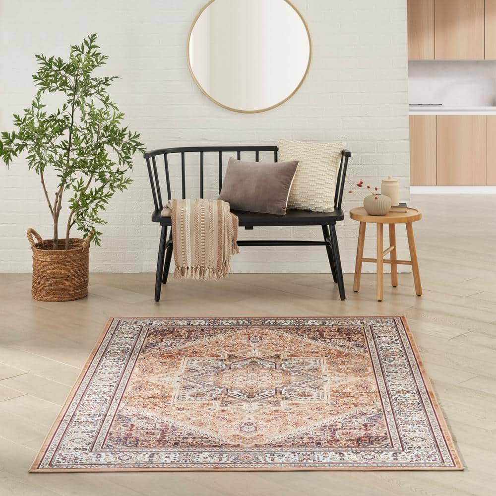 Gold and Beige Floral Flatweave 6' x 9' Area Rug