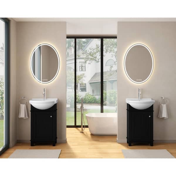 Ovinya 20 in. W x 16 in. D x 35 in. H Single Sink Bath Vanity in Black Finish with White Ceramic Top