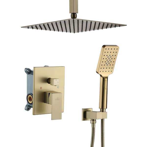 CASAINC 3-Spray Patterns with 2.5 GPM 10 in. Ceiling Mount Dual Shower Heads in Spot Resist Brushed Gold
