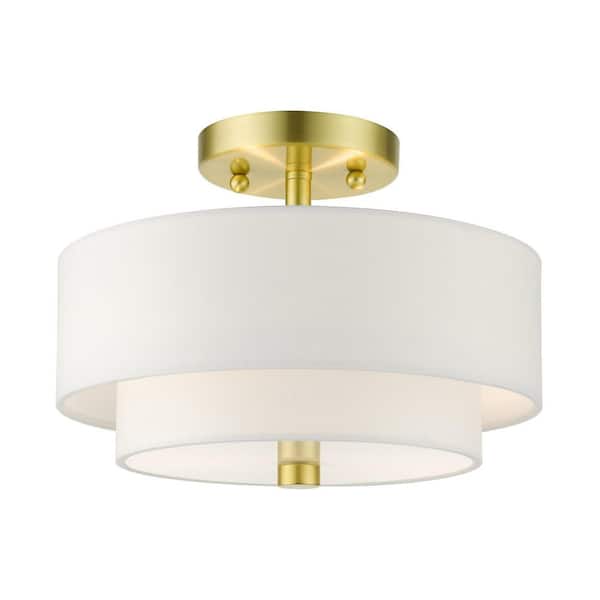 Livex Lighting Meridian 11 in. 2-Light Satin Brass Semi-Flush Mount