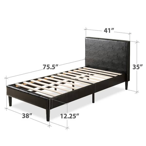 Zinus Jade Black Faux Leather, Twin Size Bed Frame Dimensions In Feet