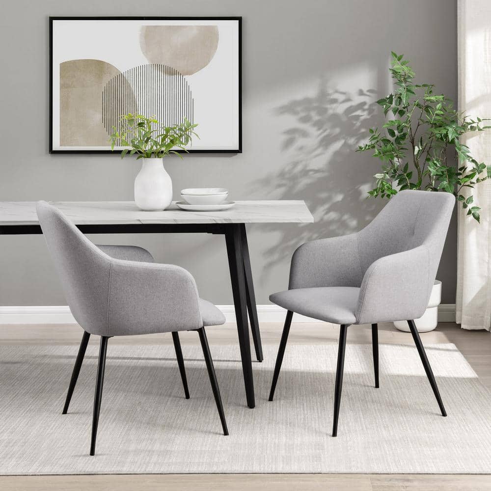 Walker Edison Furniture Company Fog Grey Fabric Modern Dining Chair with Metal Legs, Set of 2 ...