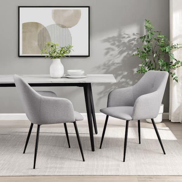 Walker Edison Furniture Company Fog Grey Fabric Modern Dining Chair with Metal Legs, Set of 2