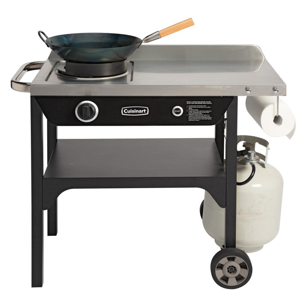 Cuisinart Black and Stainless Steel Outdoor Wok Station with Carbon Steel Wok
