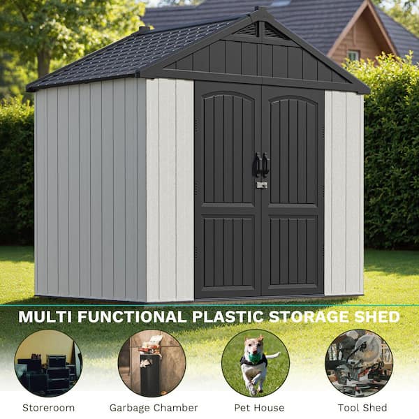 Patiowell 8 ft. W x 6 ft. D Outdoor Storage Plastic Shed, Resin