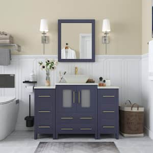 Ravenna 48 in. W Single Basin Bathroom Vanity in Blue with White Top in Engineered Marble Top and Mirror