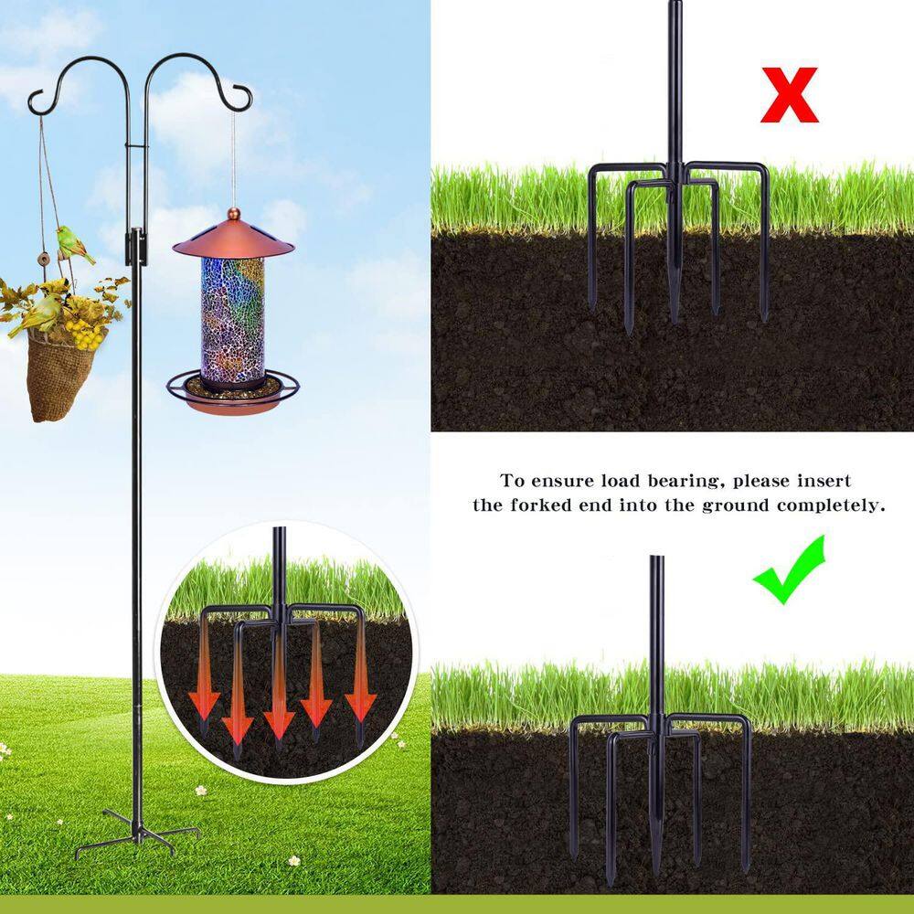 Heavy Duty Black Metal Double Shepherd Hook for Outdoor Use