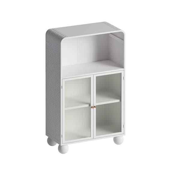27.56 in. W x 13.78 in. D x 45.28 in. H White Metal Freestanding Linen Cabinet with Glass Door and Shelves