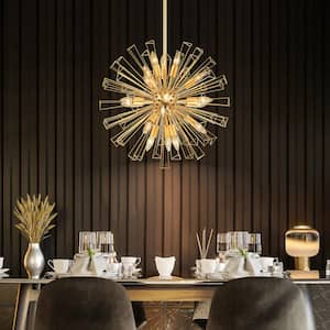 Ellis 23.6 in.W 18-Light Gold Modern Sputnik Cluster Pendant Light Geometric Sphere Firework Starburst Chandelier