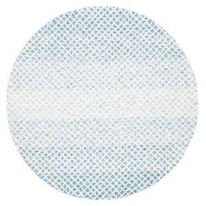 Micro-Loop Blue/Ivory 5 ft. x 5 ft. Trellis Gradient Round Area Rug