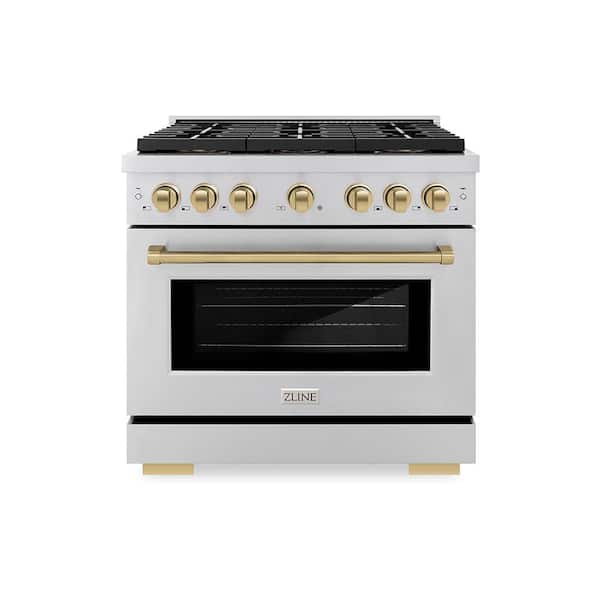 Autograph 36 in. 5.2 cu. ft. Paramount Dual Fuel Range with 6 DuoPro Burners in Stainless and Champagne Accents