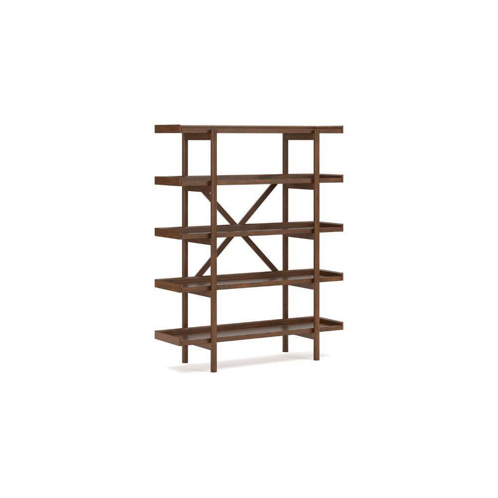 Jeyn 69.5 in. Tall Natural Brown Wood 5-Shelf Standard Bookcase