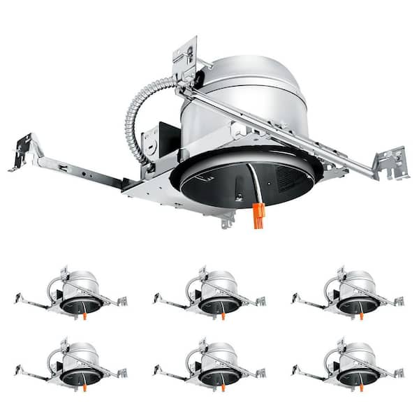 6-Pack 6in. Aluminum Air Tight IC Rated New Construction Recessed Housing for Shallow Ceiling with TP24 Connector