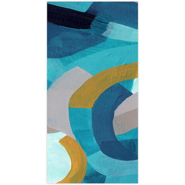 Empire Art Direct "Puzzle Blues B" Unframed Free Floating Tempered Glass Panel Graphic Wall Art Print 72 in. x 36 in.