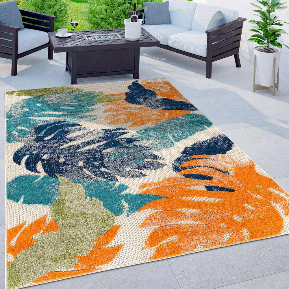 Arles Palm Floral Leaves Multi-Color Synthetic 5' x 7' Area Rug