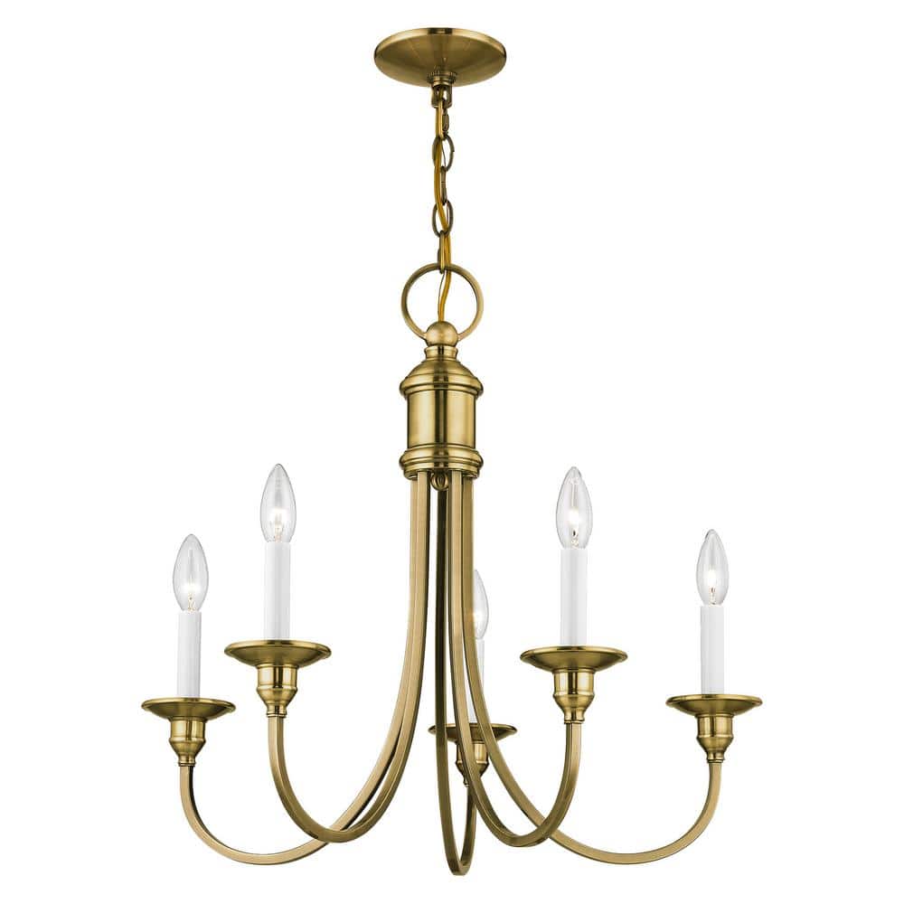 Elegant Cranford 5-Light Antique Brass Candelabra Chandelier