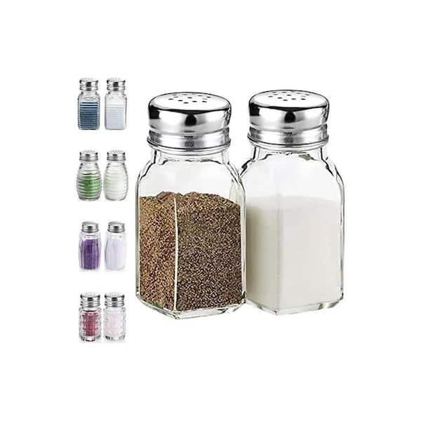 Farmhouse Style Glass Salt and Pepper Shakers Set with Stainless Steel Lid Clear Kitchen Decor Spice Jars 2-Pack
