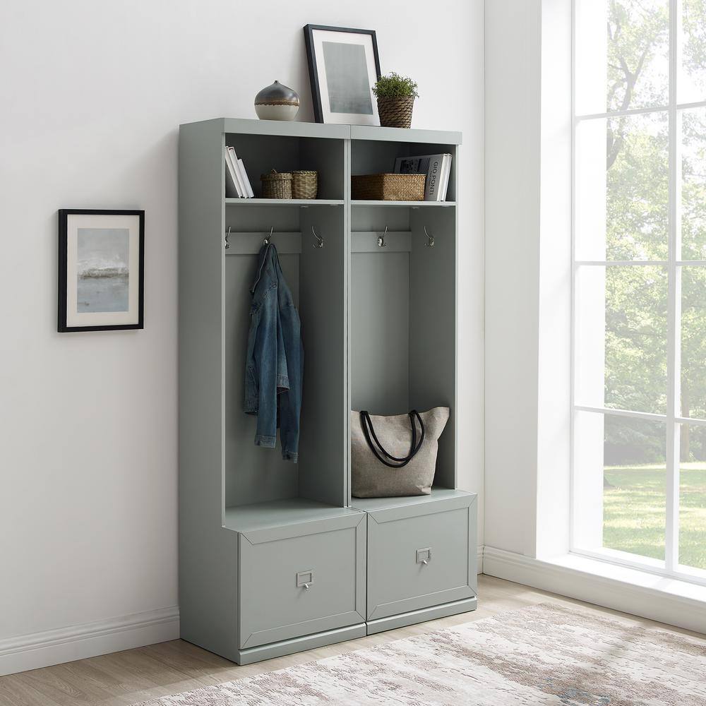 Gray 2-Piece Hall Tree Entryway Set with Storage Drawers