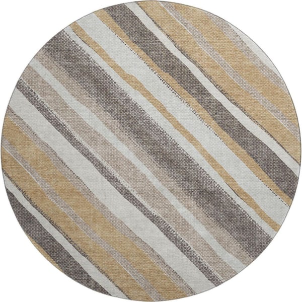Mayfield Premium Machine Washable Abstract AMF2282 Gold 8 ft. x 8 ft. Round Rug