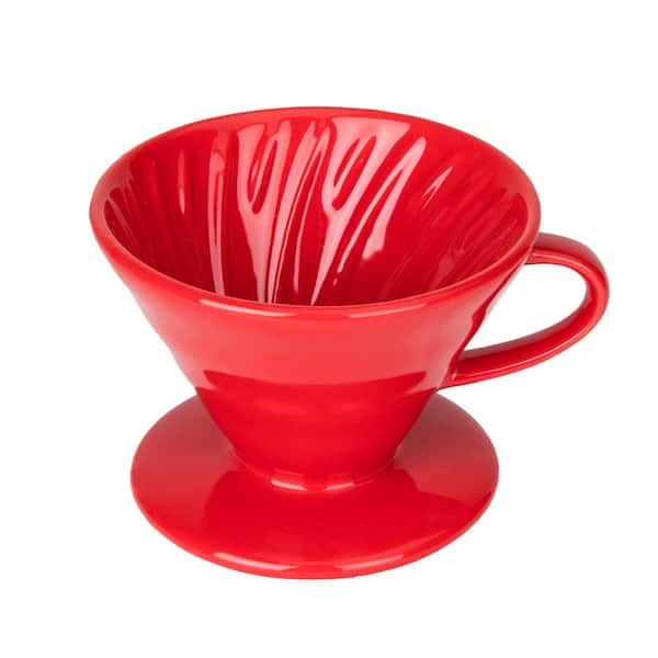 Mind Reader 2-Cup Red Ceramic Dripper, Pour-Over Coffee Maker with Spiral Ridge Walls