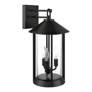 Finley Point 17.8 in. 3-Light Matte Black Outdoor Wall Sconce cylinder Lamp