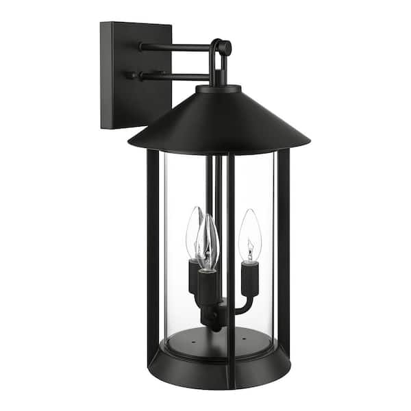 Hampton Bay Finley Point 17.8 in. 3-Light Matte Black Outdoor Wall Sconce cylinder Lamp