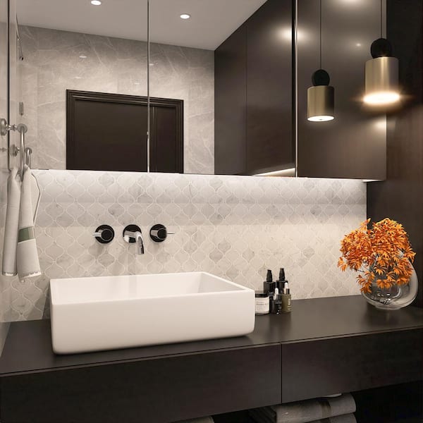 Natural Carrara White 12.01 in. x 12.21 in. Arabesque Polished Marble Mosaic Tile (10.2 sq. ft./Case)