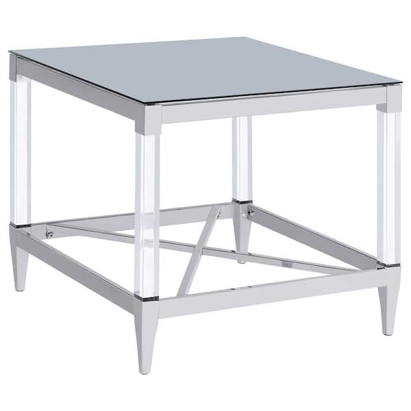 Coaster Lindley 23.5 in. Chrome Square Tempered Mirror Top End Table with Acrylic Legs