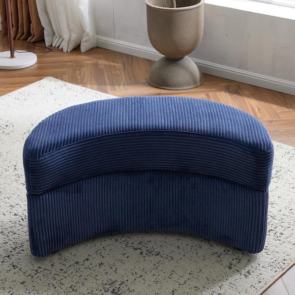 Winado Blue Velvet Moon-Shaped Accent Medium Ottoman