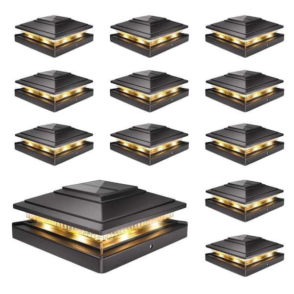 12-Pack Waterproof Solar Post Cap Lights for 4x4 5x5 6x6 Wood Vinyl Posts Dual Color Modes Outdoor Garden Patio Porch
