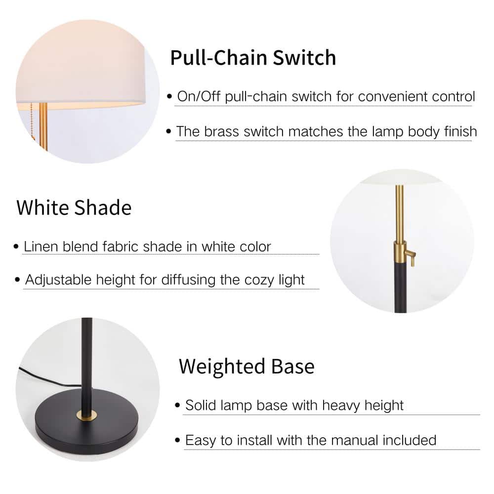 64.5" Adjustable Black Metal Floor Lamp with White Drum Shade
