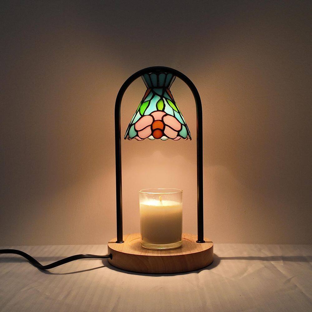 "12"" H Black Candle Warmer Table Lamp Wax Melter with Stained Glass Shade, Bulbs, Timer, Dimmable" price history on PriceWatchPro
