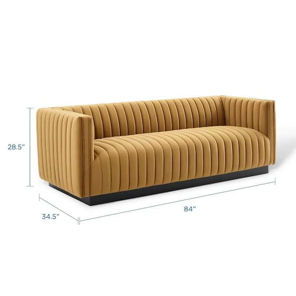 MODWAY Conjure 84 in. Cognac Channel Tufted Velvet 3-Seater