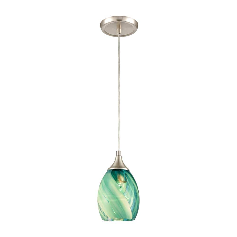 Titan Lighting Cary 1-Light Satin Nickel Mini Pendant Light with Glass ...