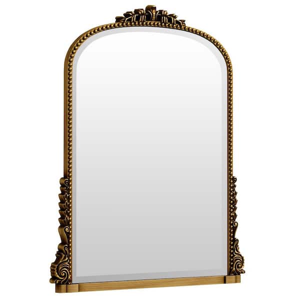 Antique Gold 24 in. W x 32 in. H Arched Modern Polyurethane Framed with Decoration Antique Vanity Mirror Wall Mirror