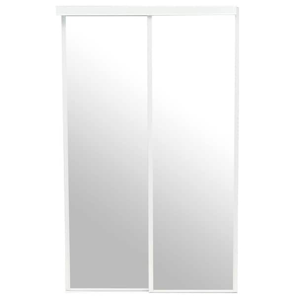 Pinecroft 48 in. x 80 in. Mirror Euroframe Aluminum White Frame for Sliding Door