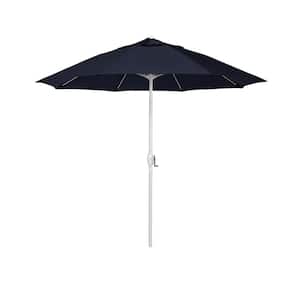 7.5 ft. Matted White Aluminum Market Patio Umbrella Fiberglass Ribs and Auto Tilt in Navy Blue Olefin