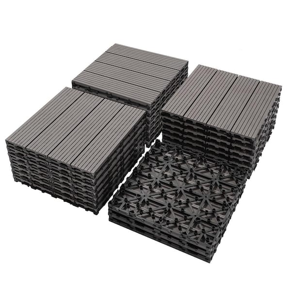 WRIGHTMASTER 1 ft. x 1 ft. Quick Deck Wood and Plastic Composite Interlocking Deck Tile in Gray (20 sq. ft. per Box)