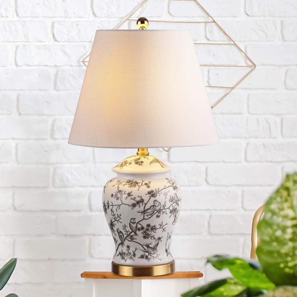 Penelope 22" Classic Chinoiserie LED Table Lamp in Gray and White