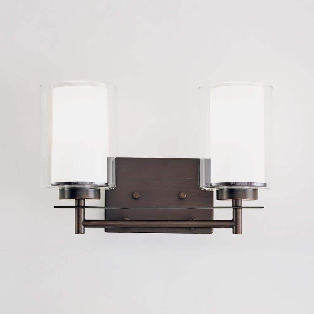 Elmwood Park Satin Etched Glass 2-Light Bronze Wall Sconce