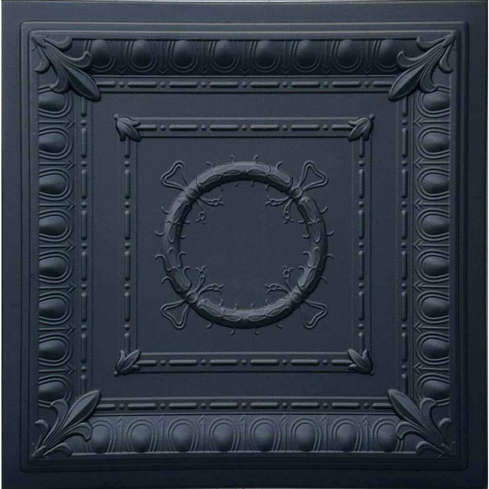 Romanesque Wreath Black Matte Polystyrene Glue-up Ceiling Tile