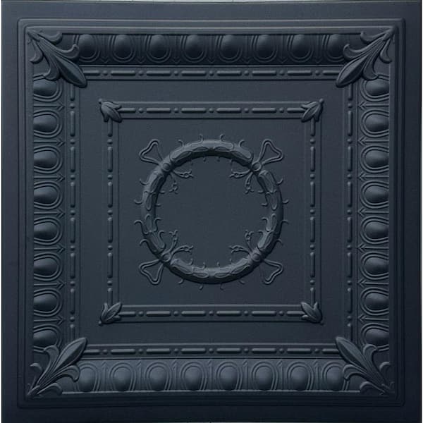 A La Maison Ceilings Romanesque Wreath Black Matte 1.6 ft. x 1.6 ft. Glue Up Foam Ceiling Tile (21.6 sq. ft./case)