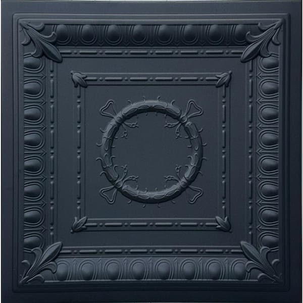 Romanesque Wreath Black Matte 1.6 ft. x 1.6 ft. Glue Up Foam Ceiling Tile (259.2 sq. ft. /Case)