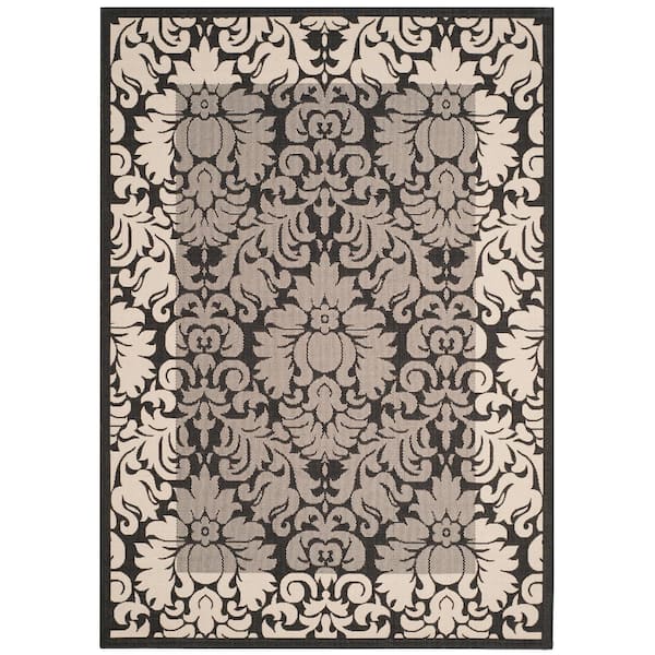 Courtyard Black/Sand 7 ft. x 10 ft. Floral Indoor/Outdoor Patio  Area Rug