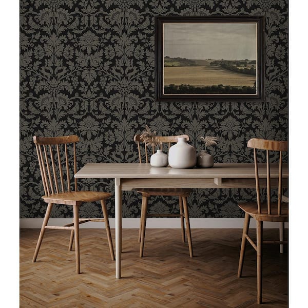 Ebony Pavestone Ansel Damask Vinyl Peel and Stick Wallpaper Roll (31.35 sq. ft.)