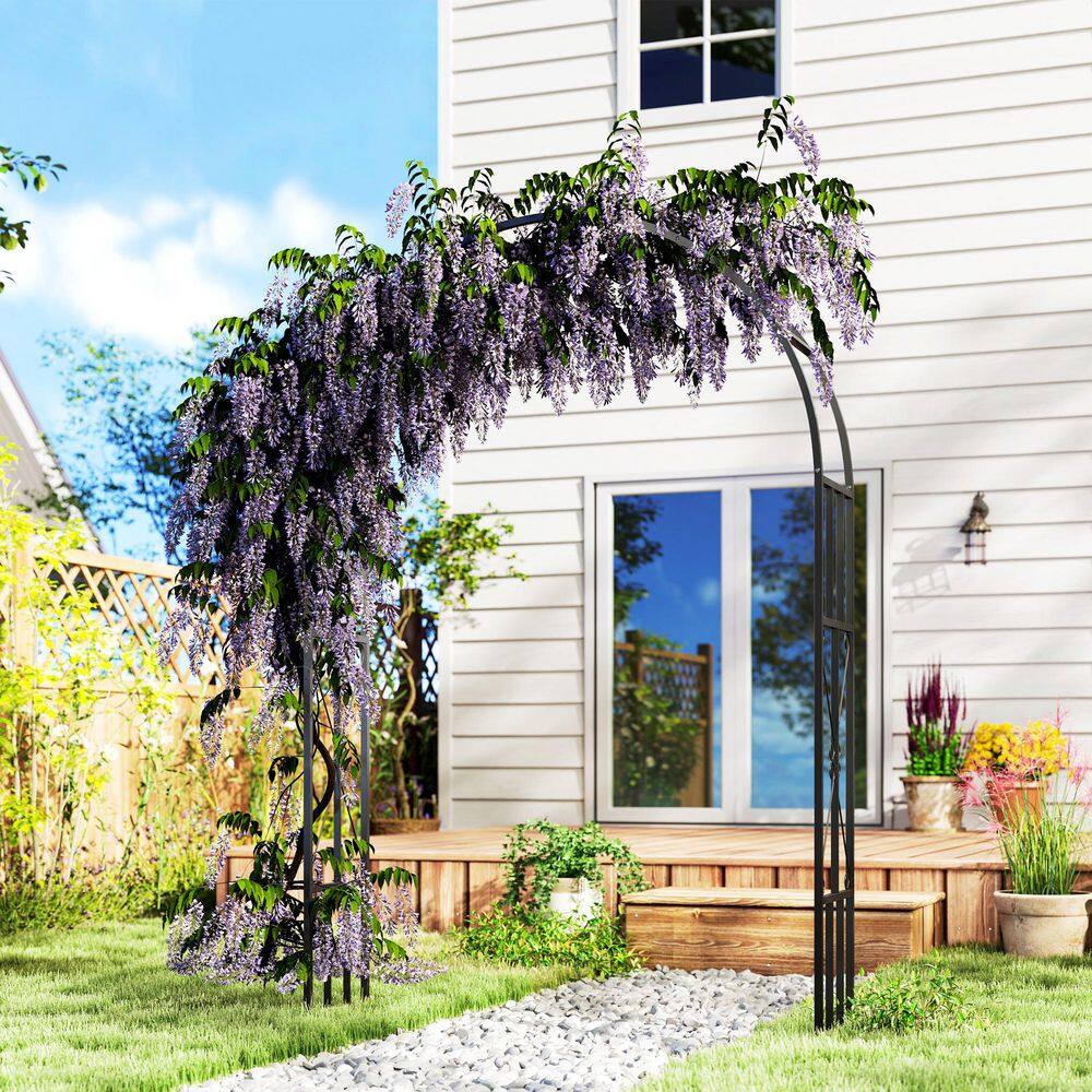 59.1 in. x 87.8 in. Steel Garden Arch Trellis, Garden Arbor Trellis for Climbing Plants Roses Wisteria Vines
