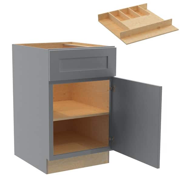 Home Decorators Collection Newport 21 in. W x 24 in. D x 34.5 in. H Assembled Plywood Base Kitchen Cabinet in Pearl Gray with Cutlery Soft Close RH