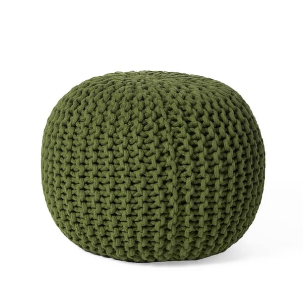 Noble House Yantic Cedar Green Knitted Cotton Round Pouf